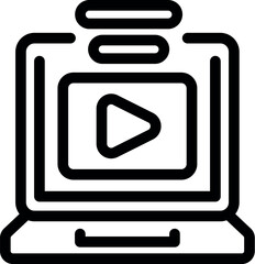 Black and white icon of a laptop displaying a play button on the screen, symbolizing video content