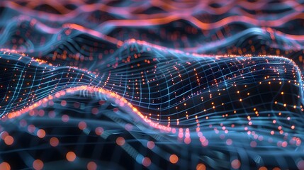 Luminous Waves of Interconnected Digital Energy Flowing Through a Futuristic Landscape