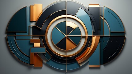 Geometric shapes in plastic and metal materials, arranged in a modern design that exudes sophistication and style. Painting Illustration style, Minimal and Simple,