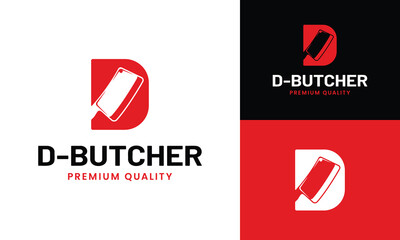 Letter Initial D Butcher with Cleaver Meat Knife Logo Design Template.
