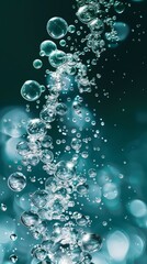 Sparkling bubbles in water with teal background