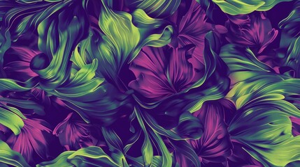 Abstract Pattern of Purple and Green Textures and Floral Elements