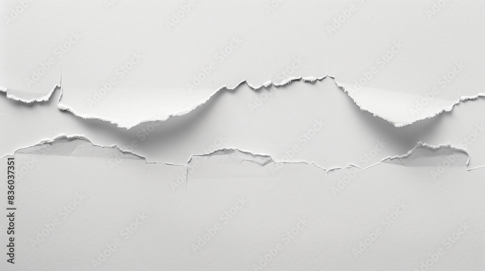 Poster irregularly torn paper edges on a white background: abstract composition
