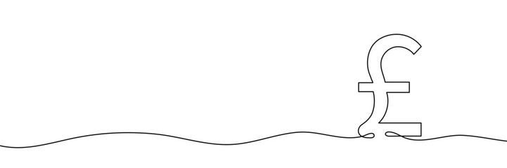Continuous line drawing of pound sterling symbol. Line art of pound coin sign.Editable line. Vector illustration