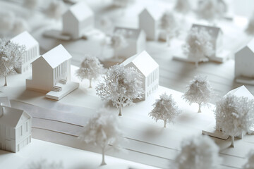 Detail of an architectural model of houses made of cardboard
