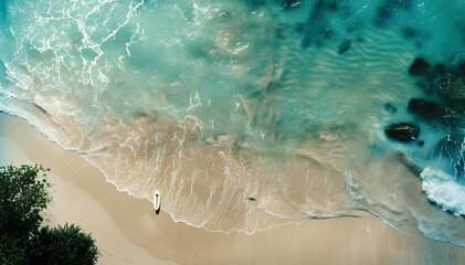 Overhead aerial image of a paradisiacal beach