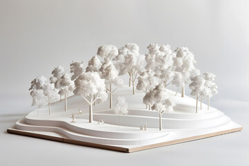 Detail of an architectural model of trees made of cardboard