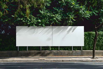 Blank advertising sign on the street with trees in the background
