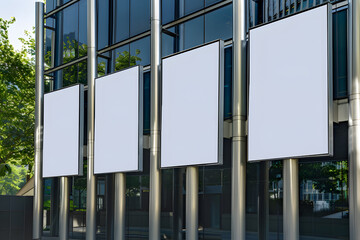 Clean advertisements in front of a modern building