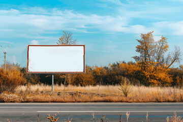 Blank advertising sign on the street with trees in the background