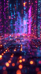 Obraz premium Dazzling Neon Lights Cascade of Digital Abstractions Illustrates Futuristic Technology and Energy