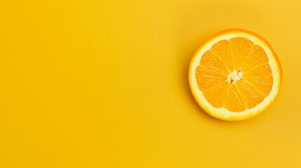 A slices of orange sitting on top of a yellow surface