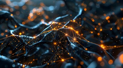 Intricate Network of Glowing Particles Representing Interconnected Digital Systems and Technological Advancement
