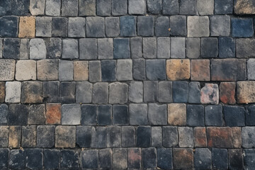 Processed collage of old european cobble stone pavement texture. Background for banner