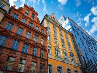 Fototapeta premium Architectural Contrast of Historic and Modern Buildings in a City Skyline