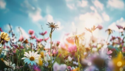 Obraz premium Ethereal Beauty: Capturing the Vibrant Wildflowers of Spring and Summer in a Sun-Drenched Meadow