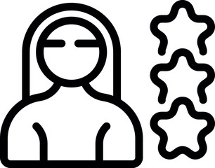 Abstract black and white minimalistic design of a woman silhouette with stars icon representing female representation and avatar for social media profile image