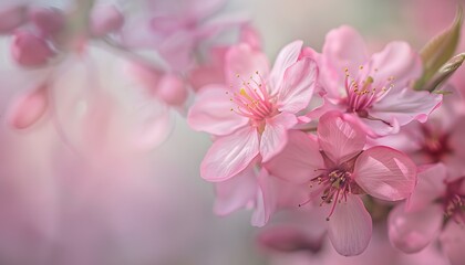 Naklejka premium Pink Cherry Blossom Elegance: A Springtime Delight in Close-up