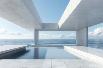 Fototapeta premium Modern buildings by the lake. Empty architectural background.