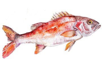 Fototapeta premium Artisanal Watercolor Illustration of Fresh Sea Bass - Culinary Delight on White Background