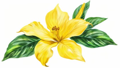 Sunshine Blossoms: A Vibrant Yellow Flower with Lush Green Leaves