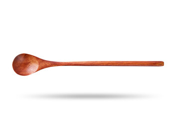 Brown wood spoon on a white isolated background