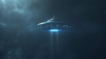 Obraz premium A blue UFO is flying through the sky