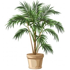 Obraz premium palm tree in a pot illustration with green and beige colors on white background
