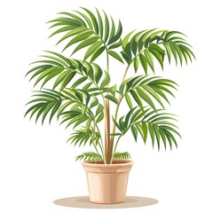 Obraz premium palm tree in a pot illustration with green and beige colors on white background