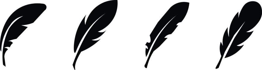 Abstract black bird feather icons. Feather silhouette collection. Elegance feather element decoration. Feather icons © JunnU studio