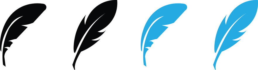 Abstract black bird feather icons. Feather silhouette collection. Elegance feather element decoration. Feather icons © JunnU studio