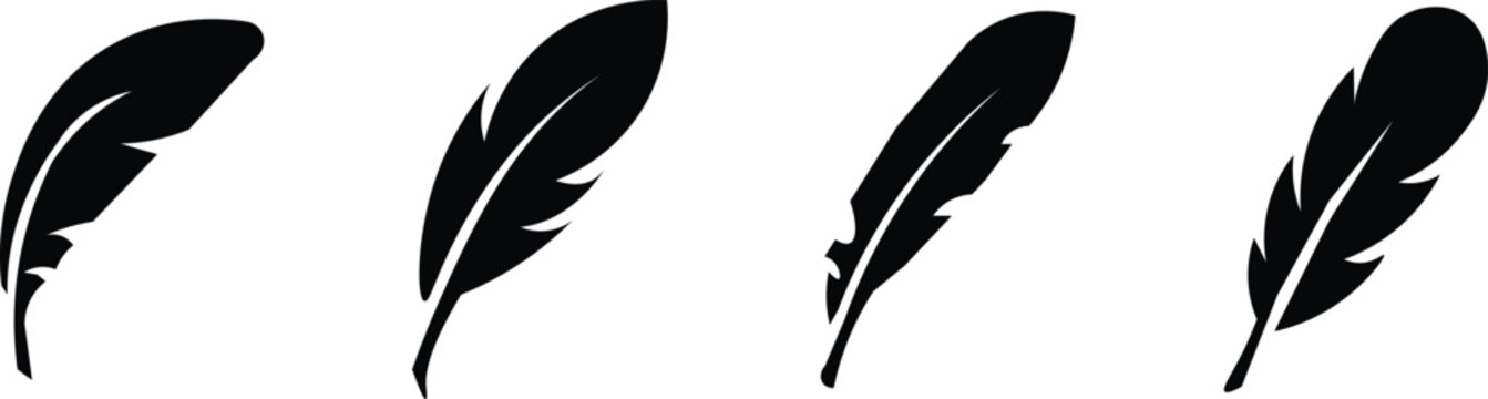 Fototapeta Abstract black bird feather icons. Feather silhouette collection. Elegance feather element decoration. Feather icons