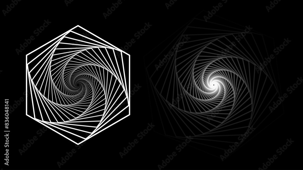 Wall mural abstract circular geometric hexagon shape. lines spiral design. round dynamic shape. vortex lines ve