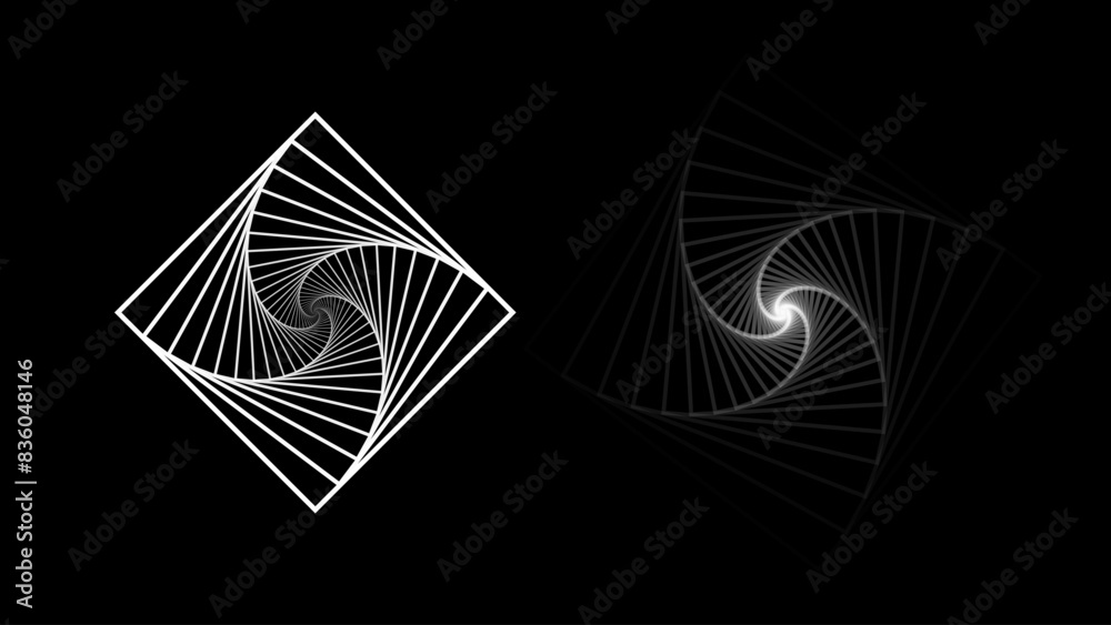 Aufkleber Abstract Circular Geometric Rhombus Square Rectangle Shape. Lines Spiral Design. Round Dynamic Shape. Vortex Lines Vector Illustration. Black and White Minimal Style Geometric Design.