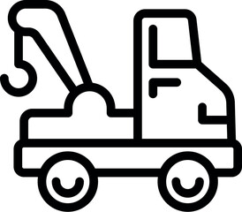 Simple outline vector icon of a tow truck, representing roadside assistance and vehicle recovery services