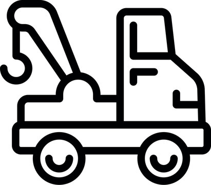 recommend clip art: Simple outline vector icon of a tow truck, representing roadside assistance and vehicle recovery services