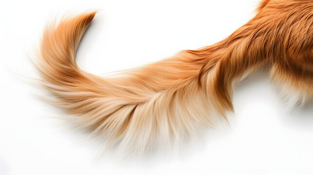 Brown dog tail (Golden Retriever) isolated on white background. Top view with copy space for text or design