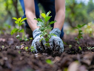 Sustainable Environmental Stewardship   Volunteers Planting Trees to Restore Deforested Area