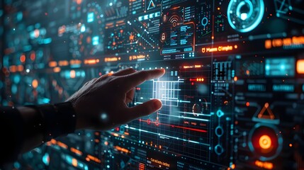 UXUI Designer Crafting a Futuristic App Interface with Digital Displays and Holographic Elements