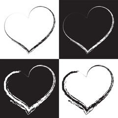 Black and white heart drawing love valentine. isolated on white and black background. EPS 10