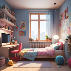 A nice cozy bedroom of a young girl