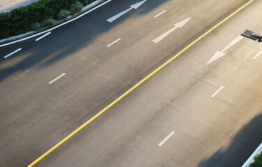 Empty asphalt road twin lane aerial view background.