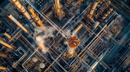 Obraz premium An aerial view of a vast industrial complex at shift change, showing the flow of workers in and out, emphasizing the human element essential to the industry's vitality.