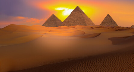 Giza Pyramid Complex at amazing sunset - Cairo, Egypt