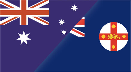 Flag of Australia and Australian state New South Wales. Two Flag Together