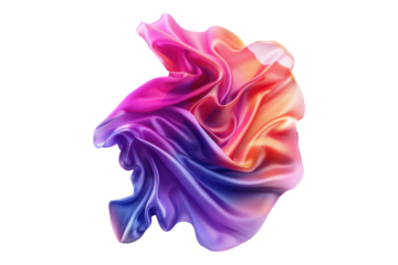 Luxurious gradient colored silk fabric isolated on transparent background