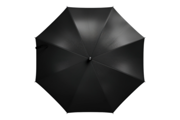 Open black umbrella isolated on transparent background