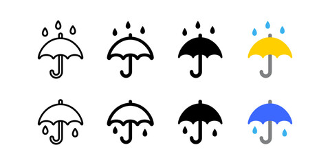 かわいいシンプルな傘、雨の天気予報、ジメジメ梅雨、ベクターアイコンイラスト素材