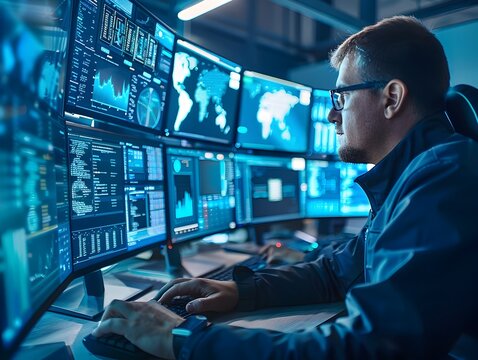 Cybersecurity Experts Monitoring Screens for Network Vulnerabilities Technology Concept - Powered by Adobe