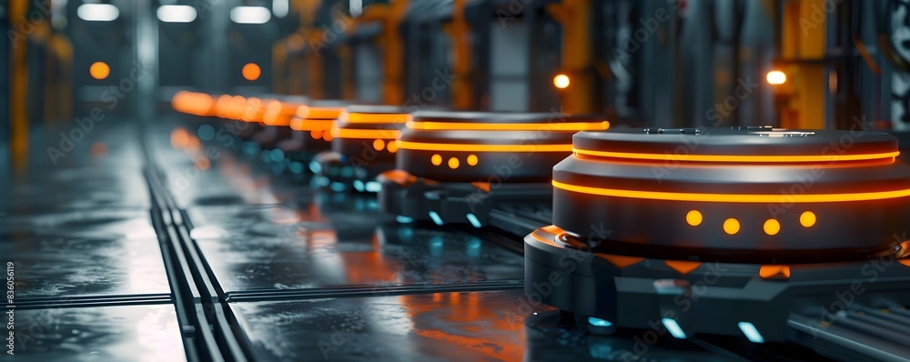 Poster automated logistics center with robots sorting and dispatching packages